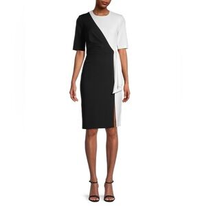 CALVIN KLEIN BLACK WHITE COLORBLOCK SHEATH BUSINESS CAREER DRESS SZ 8
